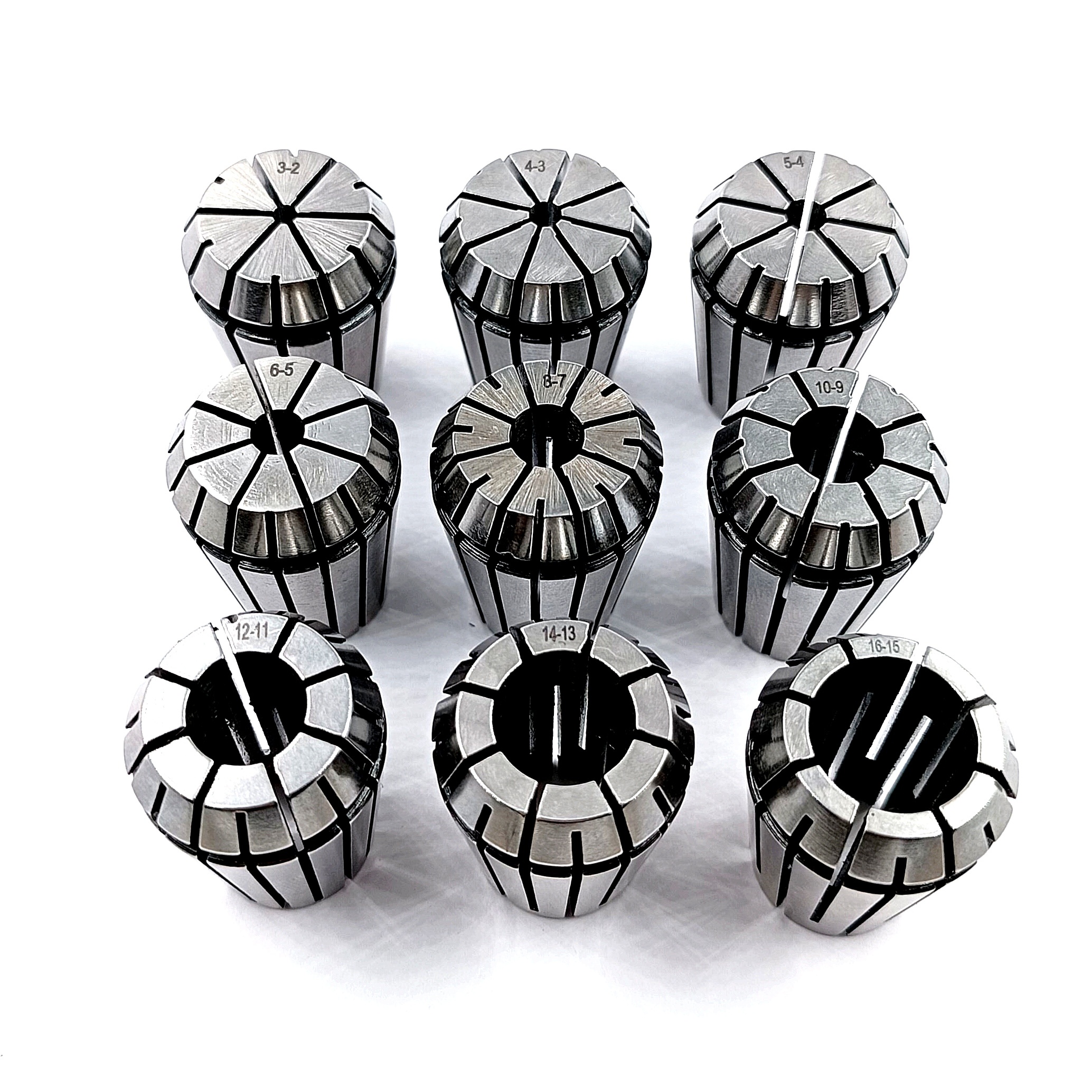 Цанги ER25 комплект из 9шт  (d3, d4, d5, d6, d8, d10, d12, d14, d16мм)