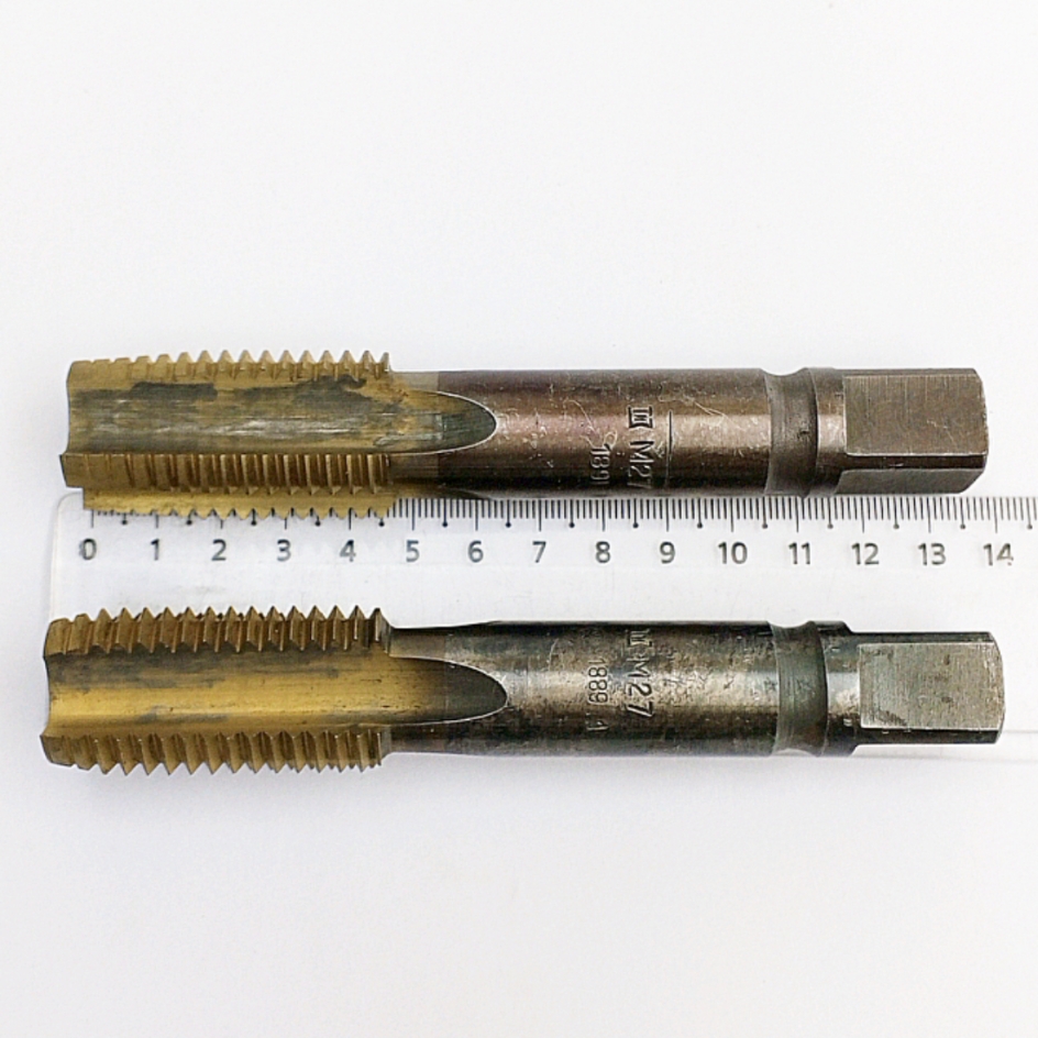 Метчик 2620-1889 (2620-1891) М27х3 м/р Р6М5 (TiN-покрытие, комплект 2шт) ГОСТ 3266-81