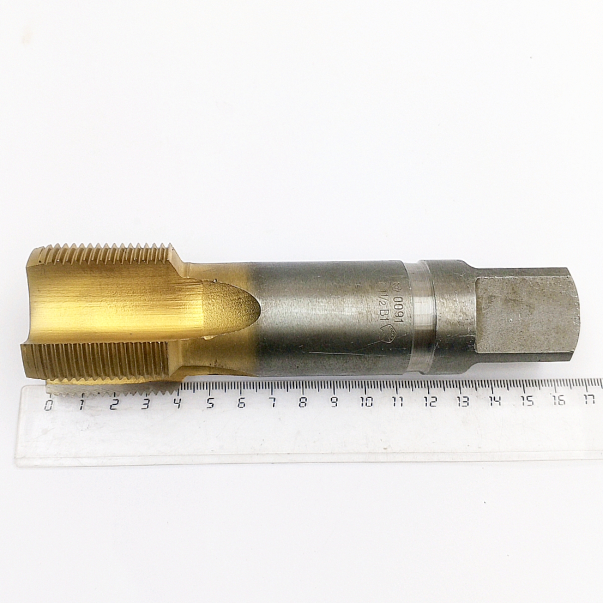 Метчик 2624-0091 трубный G1 1/2" -11ниток/дюйм 55° В1 Р6М5 TiN Z=4 (однопроходный, машинно-ручной, глухой, исп-2) ГОСТ 3266-81