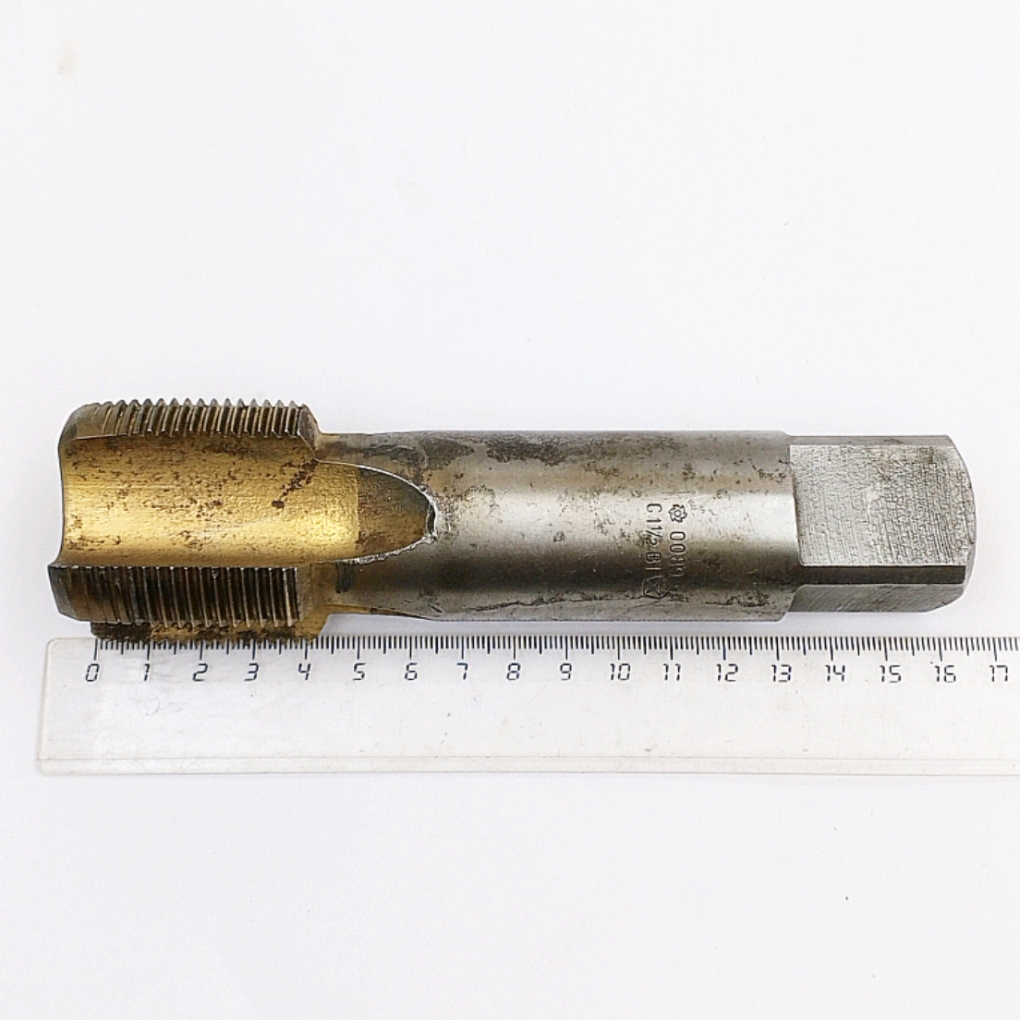 Метчик 2625-0089 трубный G1 1/2" -11ниток/дюйм 55° В1 Р6М5 TiN Z=4 (однопроходный, машинно-ручной, сквозной, исп-1) ГОСТ 3266-81