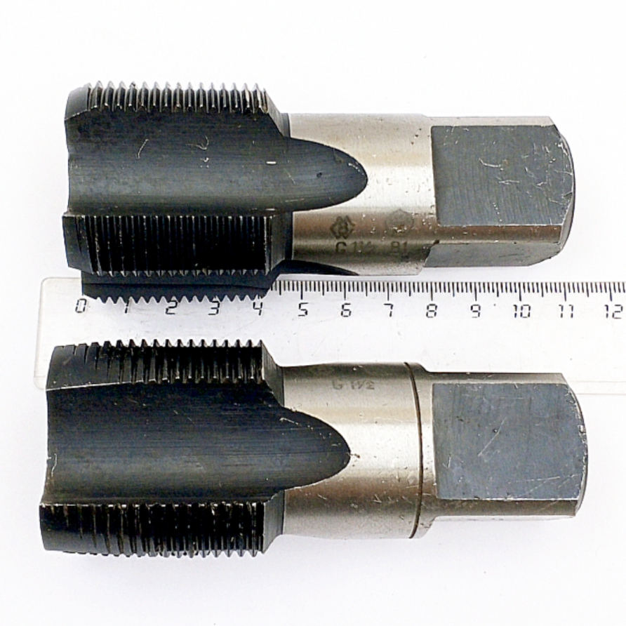Метчик 0045(0047) трубный G1 1/2" -11ниток/дюйм 55° В1 У11А/У12А  Z=4 (комплект 2-х шт, ручной) ОСТ НКМ 4094