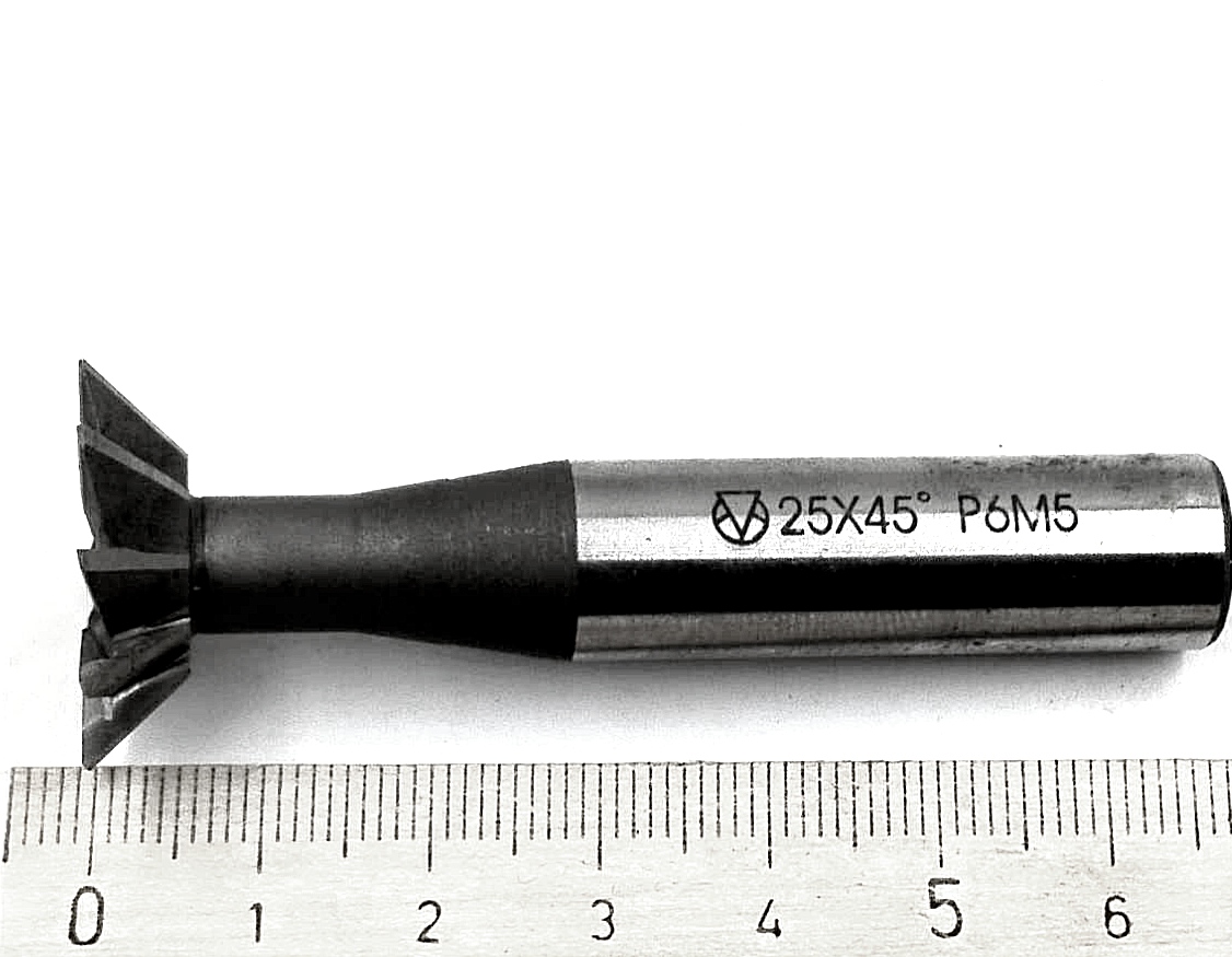 Фреза ласточкин хвост для пазов d25x45˚ ц/х 12 мм, P6M5