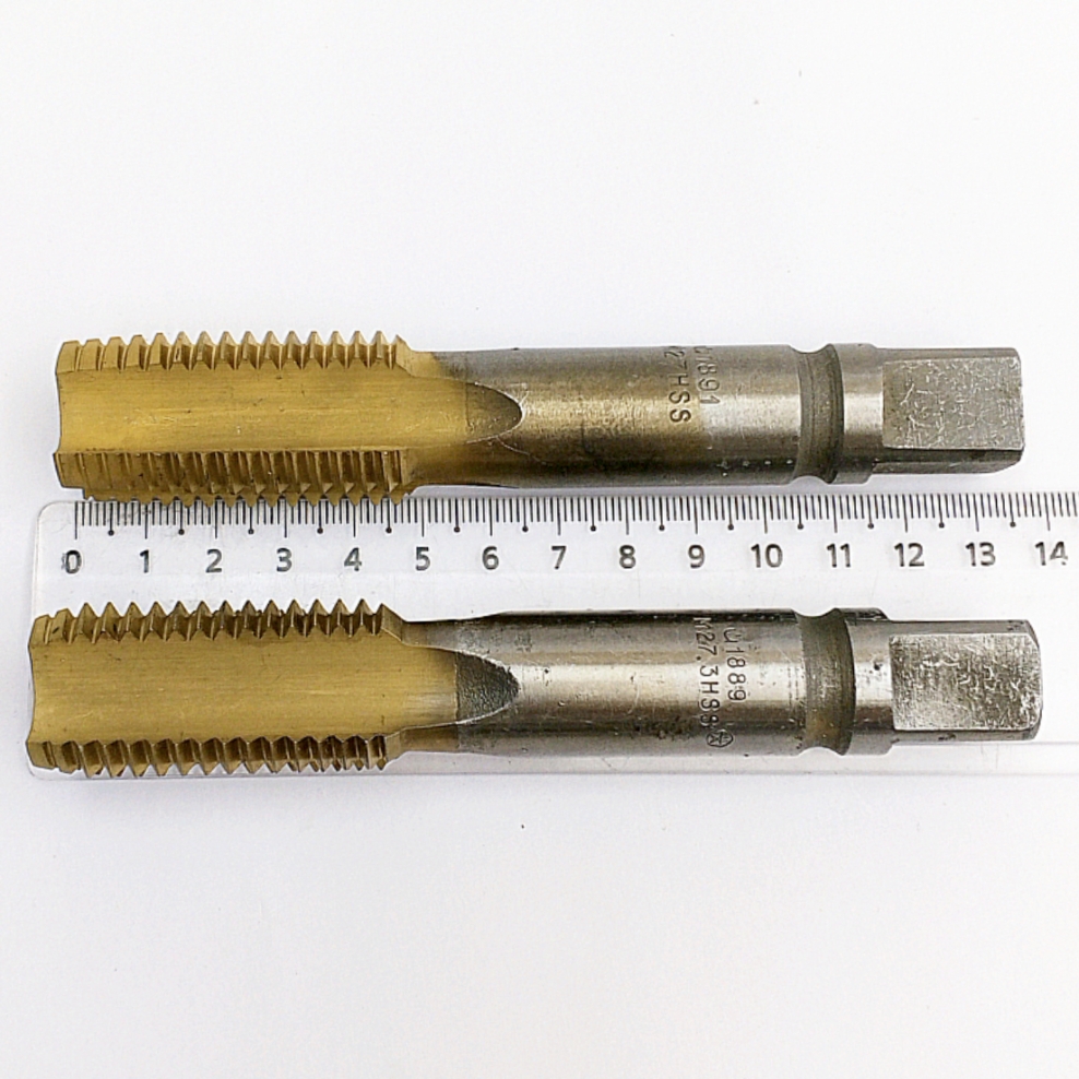 Метчик 2620-1889 (2620-1891) М27х3 м/р HSS (TiN-покрытие, комплект 2шт) ГОСТ 3266-81