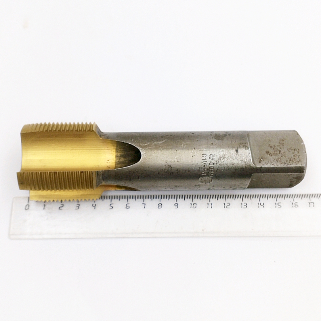 Метчик 2625-0089 трубный G1 1/2" -11ниток/дюйм 55° В1 Р6М5 TiN Z=4 (однопроходный, машинно-ручной, сквозной, исп-1) ГОСТ 3266-81